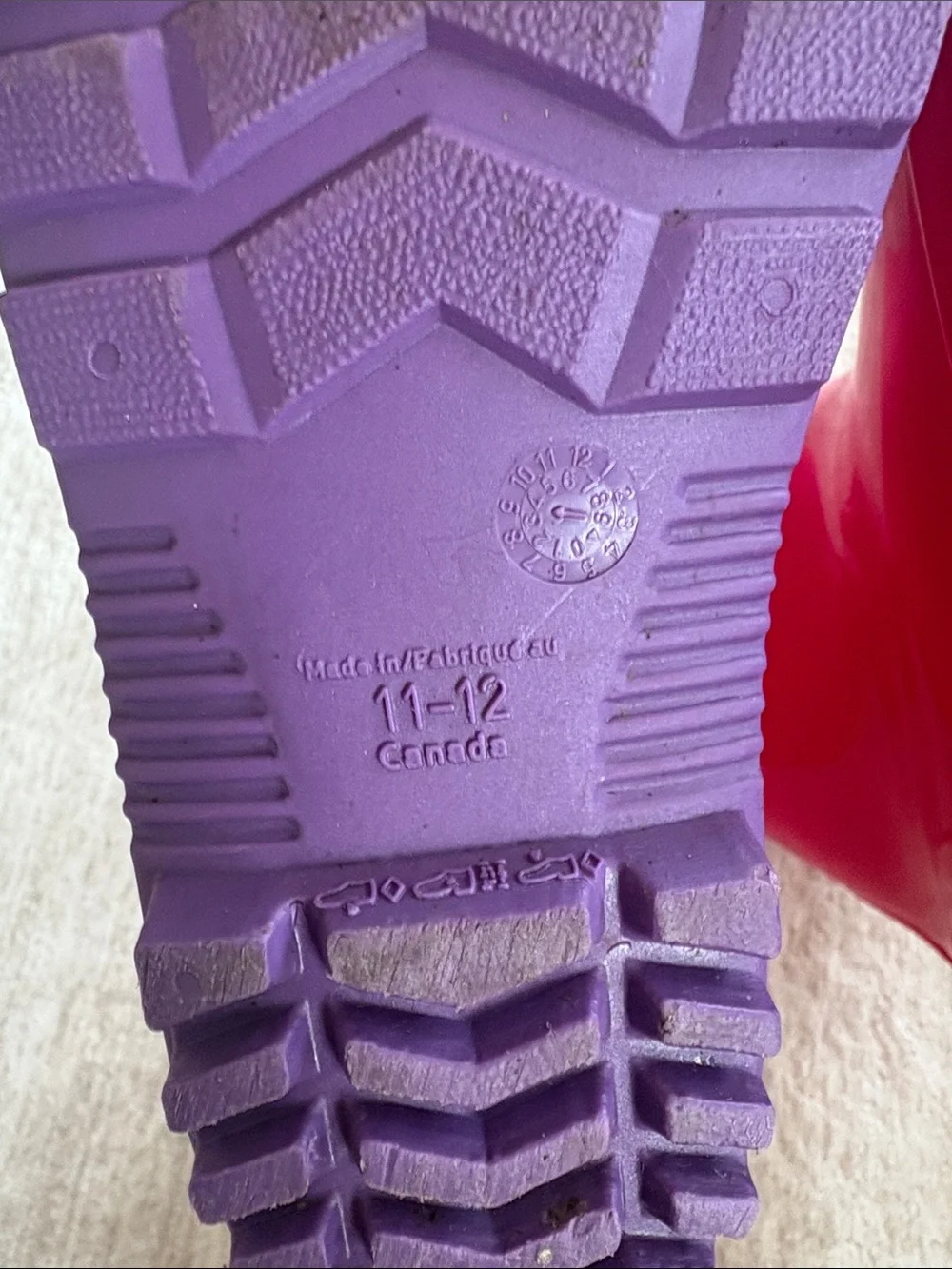 Rain boots - Girls Pink with Purple Sole Rain Boots - Size 11-12